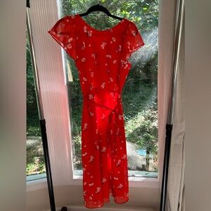 Banana Republic red print midi dress